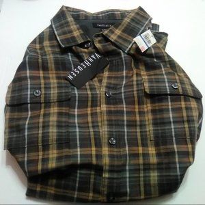 Mens Van Heusen Plaid Long Sleeve Brown XL